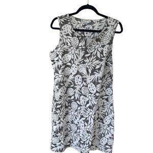 Croft & Barrow Womens L Pineapple Tropical Sleeveless Shift Dress Black White